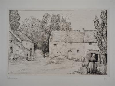 Jean-Emile LABOUREUR : Le puits du village - Eau-forte originale signée 2