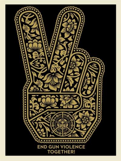 Shepard FAIREY (Obey) - End Gun Violence Together Peace Fingers, 2019 - Sérigraphie signée au crayon 2