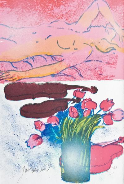 Paul GUIRAMAND - Nudo e bouquet, 1978 - Litografia firmata a matita 2