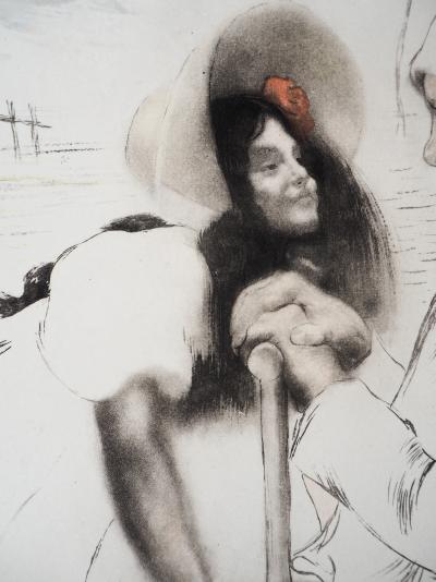 Louis LEGRAND : Grande mère avec sa petite fille - Gravure originale signée 2