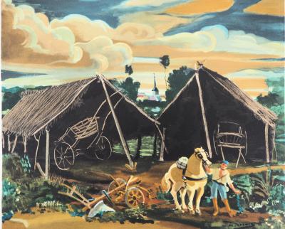 André DERAIN : Ferme et chevaux - Lithographie Signée 2