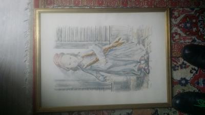 Tsuguharu FOUJITA - Fillette aux baguettes de pains, circa 1956 - Lithographie  en COULEURS signée au crayon 2