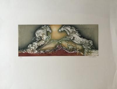 Carmelo DE LA PINTA - Chevaux - Gravure signée au crayon 2