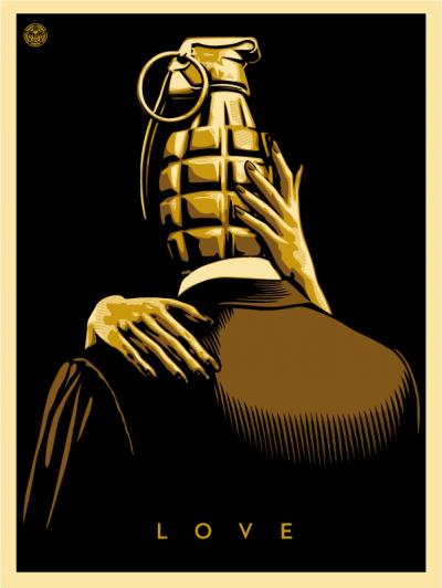 Shepard FAIREY (Obey) - Love Is The Drug (Gold), 2012 - Sérigraphie signée au crayon 2
