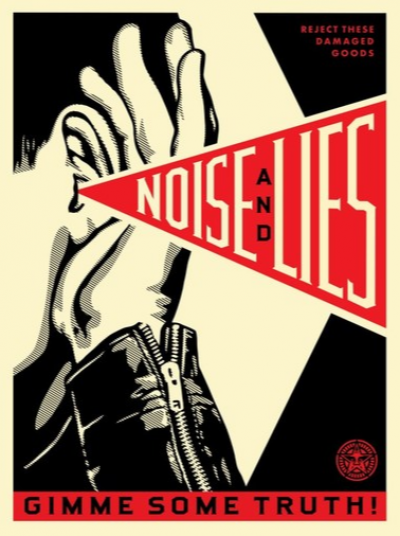 Shepard FAIREY (Obey) - Noises and Lies Cream, 2018 - Sérigraphie signée au crayon 2