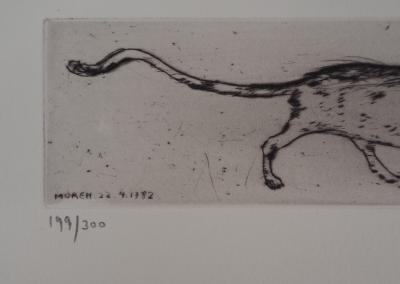 Mordecai MOREH - Le chat et la souris, 1982 - Gravure originale Signée 2
