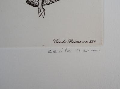 Cécile REIMS: Le combat des animaux.- Gravure originale signée 2