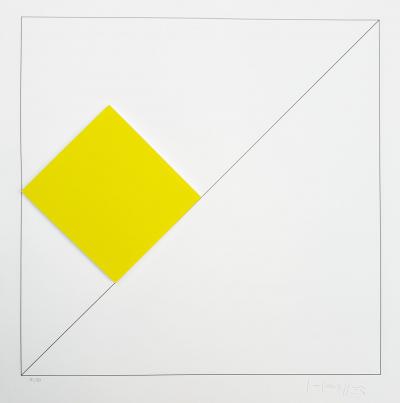 Gottfried HONEGGER - Composition 1 carré 3D ( jaune ) , 2015 - Sérigraphie signée au crayon 2