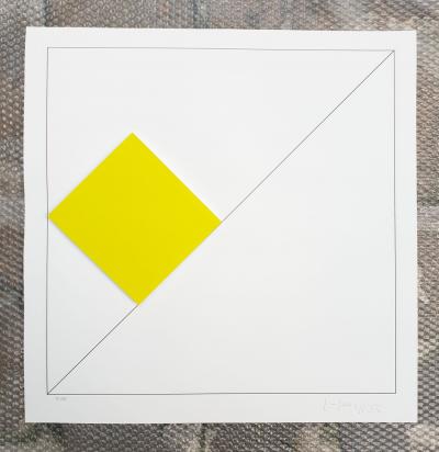 Gottfried HONEGGER - Composition 1 carré 3D ( jaune ) , 2015 - Sérigraphie signée au crayon 2