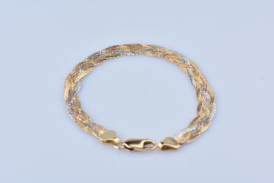 Bracelet tresse en or tricolore, fermoir hameçon 2