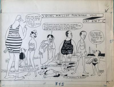 Jacques FAIZANT - Le président Charles de Gaulle et Marianne - Dessin original signé 2
