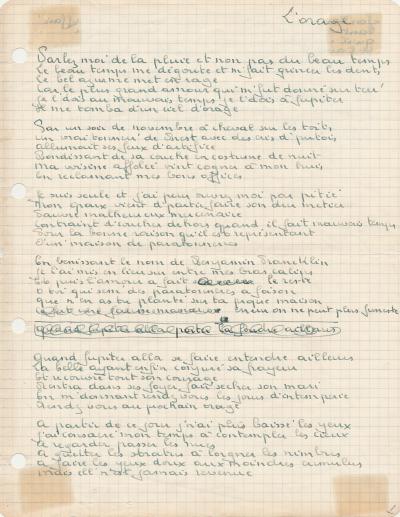 Georges BRASSENS - chanson autographe L’Orage 2