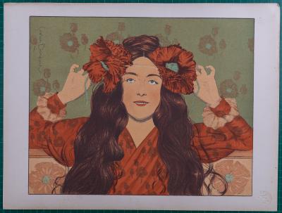 Gaston DARBOUR - Jeune Fille aux Coquelicots, vers 1897 - Lithographie 2