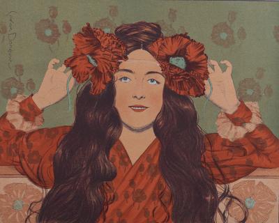 Gaston DARBOUR - Jeune Fille aux Coquelicots, vers 1897 - Lithographie 2