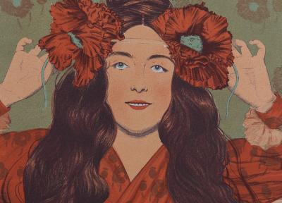 Gaston DARBOUR - Jeune Fille aux Coquelicots, vers 1897 - Lithographie 2