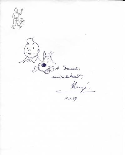 HERGE - Dessin original signé sur papier en-tête des studios Hergé 2