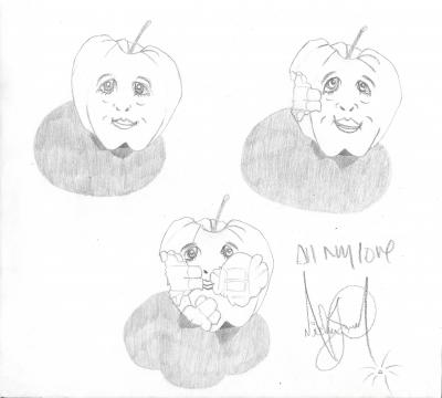 Michael JACKSON - Trois pommes - Dessin original signé 2