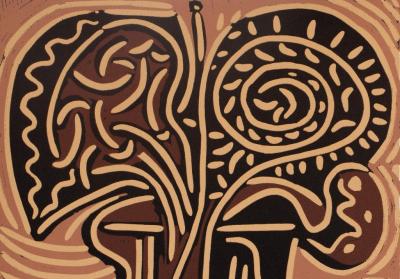 Pablo PICASSO (d’après) : Bouquet cubiste - Linogravure 2