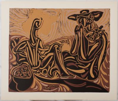 Pablo PICASSO (d’après) : Le musicien à l’harmonica - Linogravure 2
