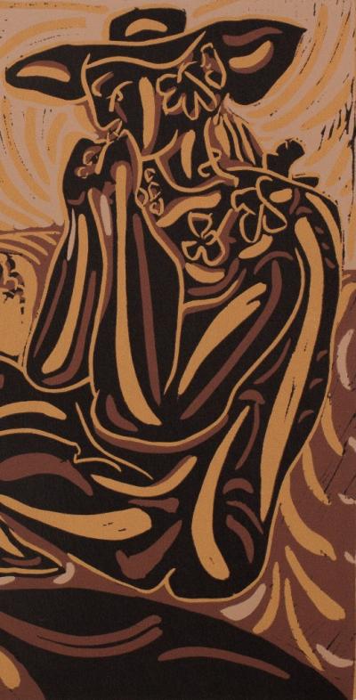 Pablo PICASSO (d’après) : Le musicien à l’harmonica - Linogravure 2