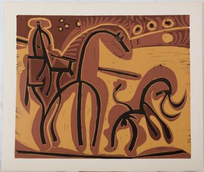 Pablo PICASSO (d’après) : Picador et le taureau - Linogravure 2