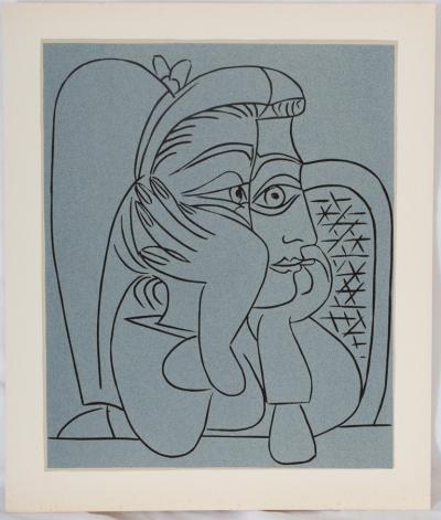 Pablo PICASSO : Jacqueline de profil - Linogravure (1962) 2