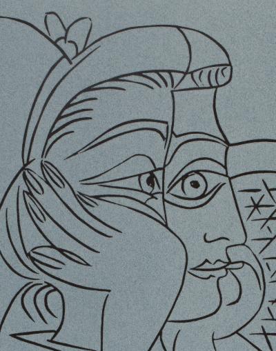 Pablo PICASSO : Jacqueline de profil - Linogravure (1962) 2