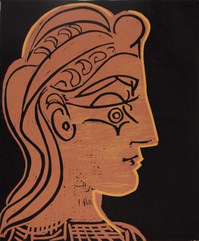 Pablo PICASSO : Femme de profil - Linogravure (1962) 2