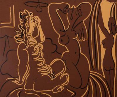 Pablo PICASSO : Femmes au réveil - Linogravure (1962) 2
