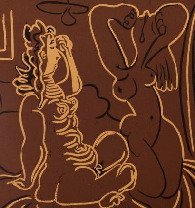 Pablo PICASSO : Femmes au réveil - Linogravure (1962) 2