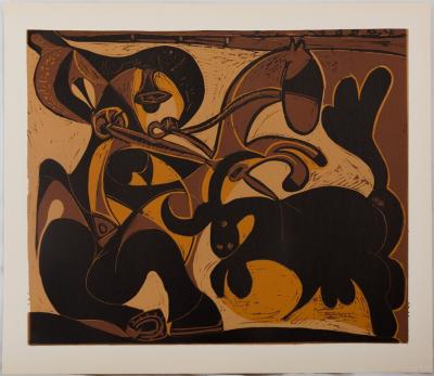 Pablo PICASSO : Picador attaquant le Taureau - Linogravure (1962) 2