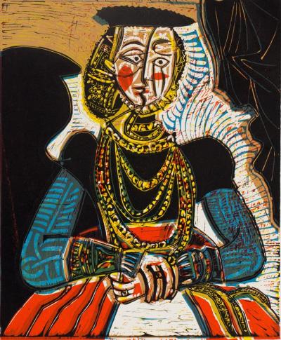 Pablo PICASSO (d’après) : Portrait de femme selon Lucas Cranach - Linogravure 2