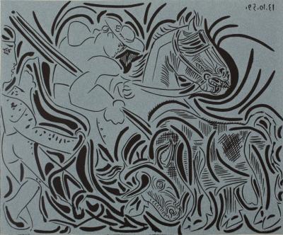 Pablo PICASSO (after) - Nude woman and guitarist, Linocut - Post War and Modern