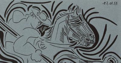 Pablo PICASSO (d’après) : Picador à l’attaque   - Linogravure 2