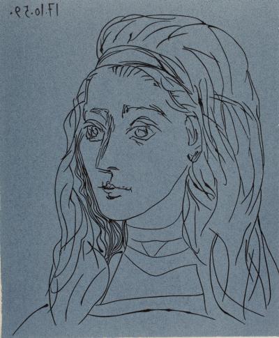 Pablo PICASSO (d’après) : Jaqueline   - Linogravure 2