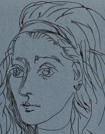 Pablo PICASSO (d’après) : Jaqueline   - Linogravure 2