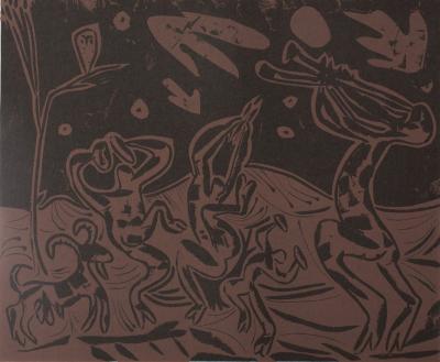 Pablo PICASSO (d’après) : Bacchanale à la chèvre - Linogravure 2