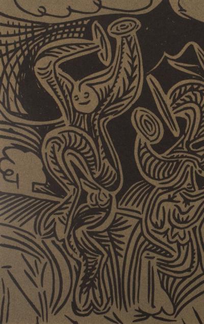 Pablo PICASSO (d’après) : Les danseuses et le joueur de flûte - Linogravure 2