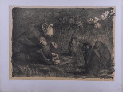 Paul JOUVE - Famille de singes, vers 1897 - Lithographie 2