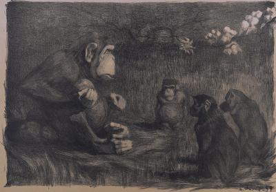 Paul JOUVE - Famille de singes, vers 1897 - Lithographie 2