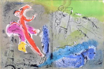 Marc CHAGALL - Le peintre, ses modèles, la Tour Eiffel, 1952 - Lithographie 2