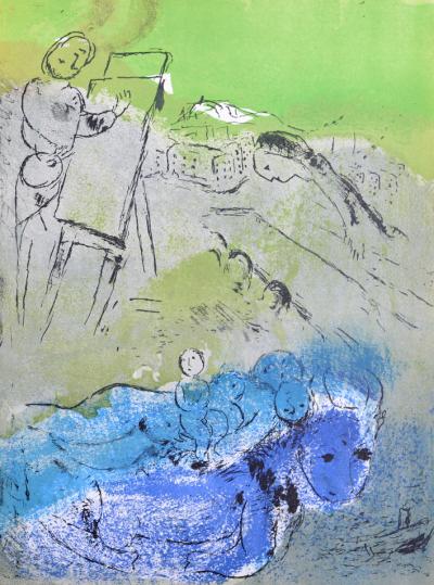 Marc CHAGALL - Le peintre, ses modèles, la Tour Eiffel, 1952 - Lithographie 2