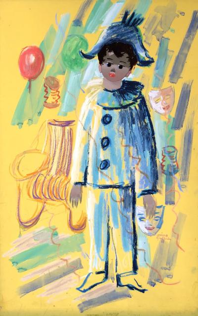 Nino GIUFFRIDA  - Arlequin au carnaval  - Aquarelle et gouache sur carton 2