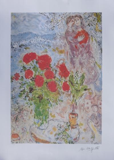 Marc CHAGALL (d’après) - Le bouquet rouge - Lithographie signée , Edition 500 ex 2