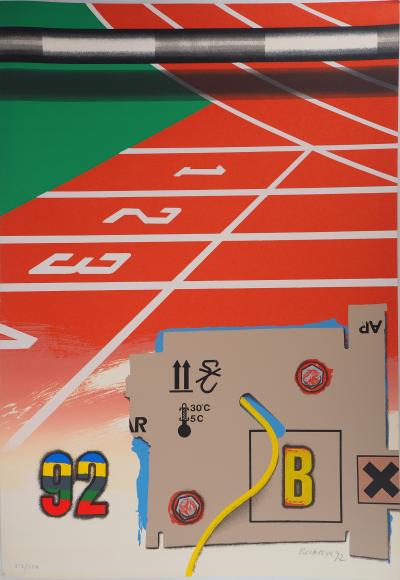 Peter KLASEN : Athlétisme, La piste du 100m, 1992 - Lithographie originale signée 2
