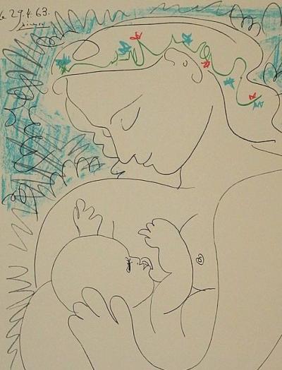 Pablo PICASSO - Maternité, Lithographie signée dans la planche 2