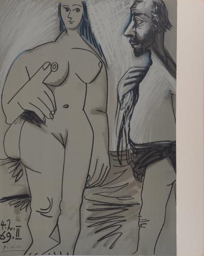 Pablo PICASSO (d’après) - Peintre et modèle, Lithographie signée 2