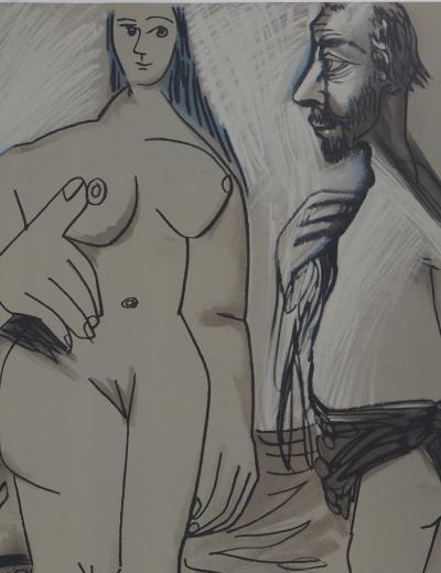 Pablo PICASSO (d’après) - Peintre et modèle, Lithographie signée 2