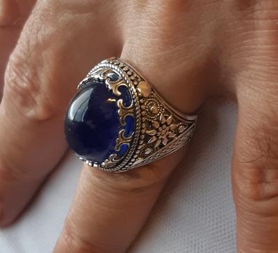 Bague chevalière en argent saphir cabochon de 15 carats 2