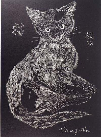 Tsuguharu FOUJITA - Chat, 1927 - Bois gravé original signé 2